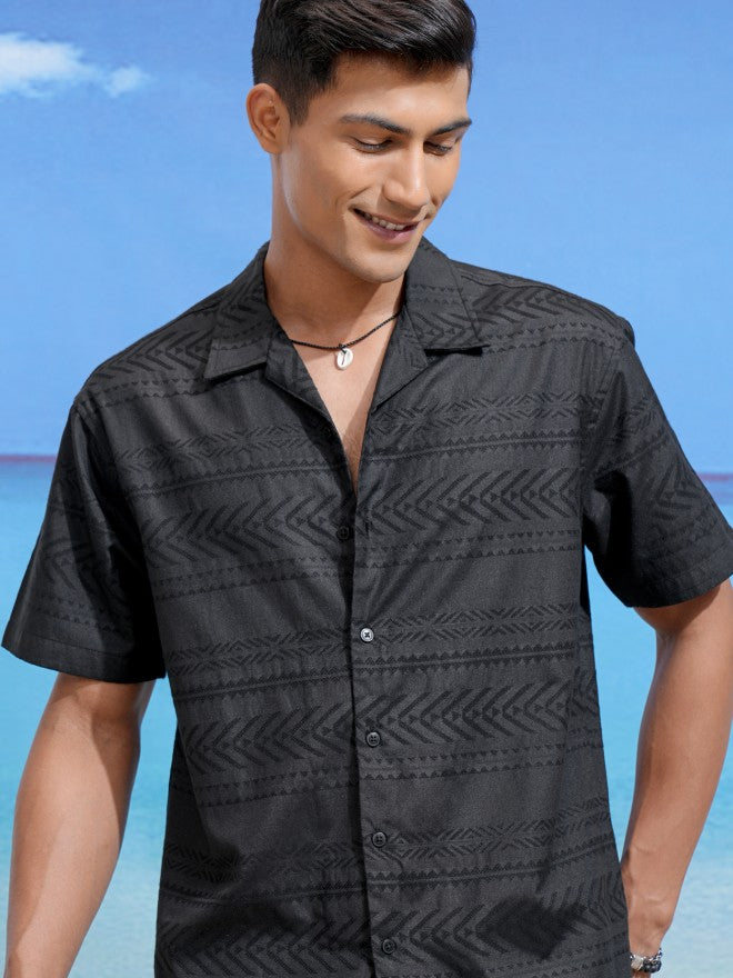 Locomotive Men Black Printed Relaxed Fit Casual Shirt - Black - Image 1