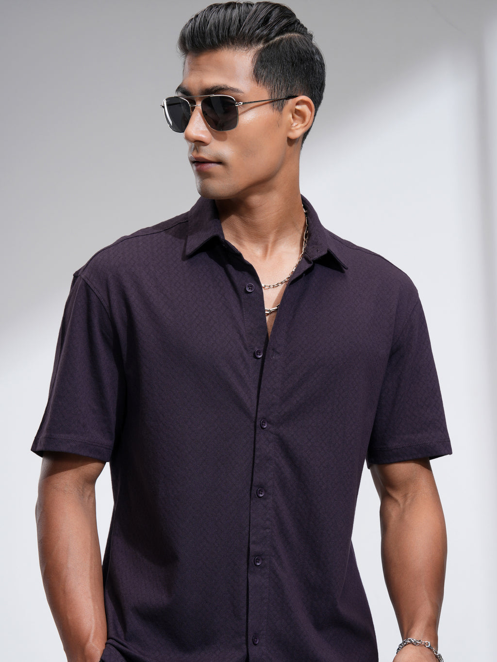 Locomotive Men Purple Self Design Relaxed Fit Casual Shirt - Purple - Image 1