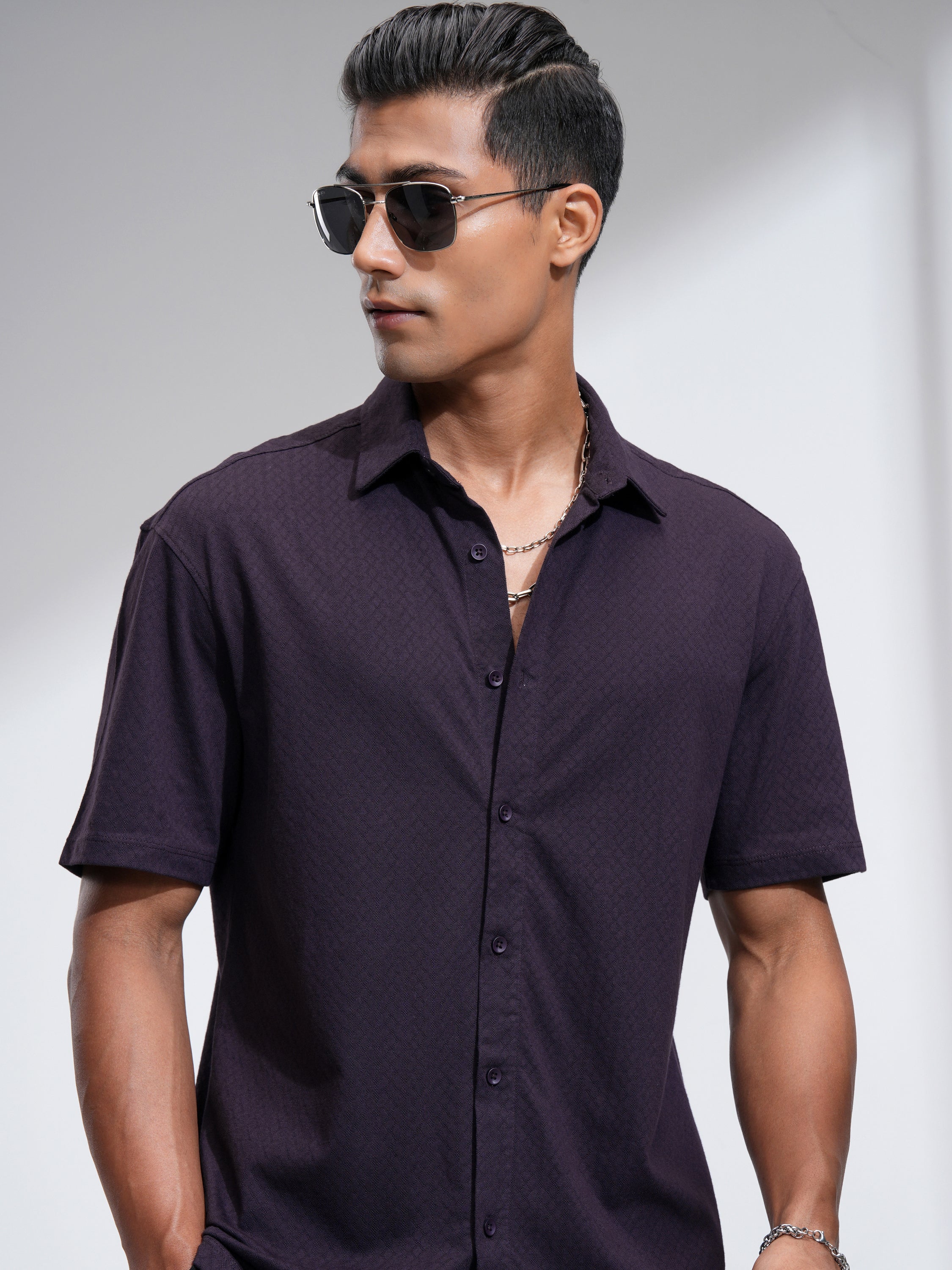 Locomotive Men Purple Self Design Relaxed Fit Casual Shirt - Purple - Image 1