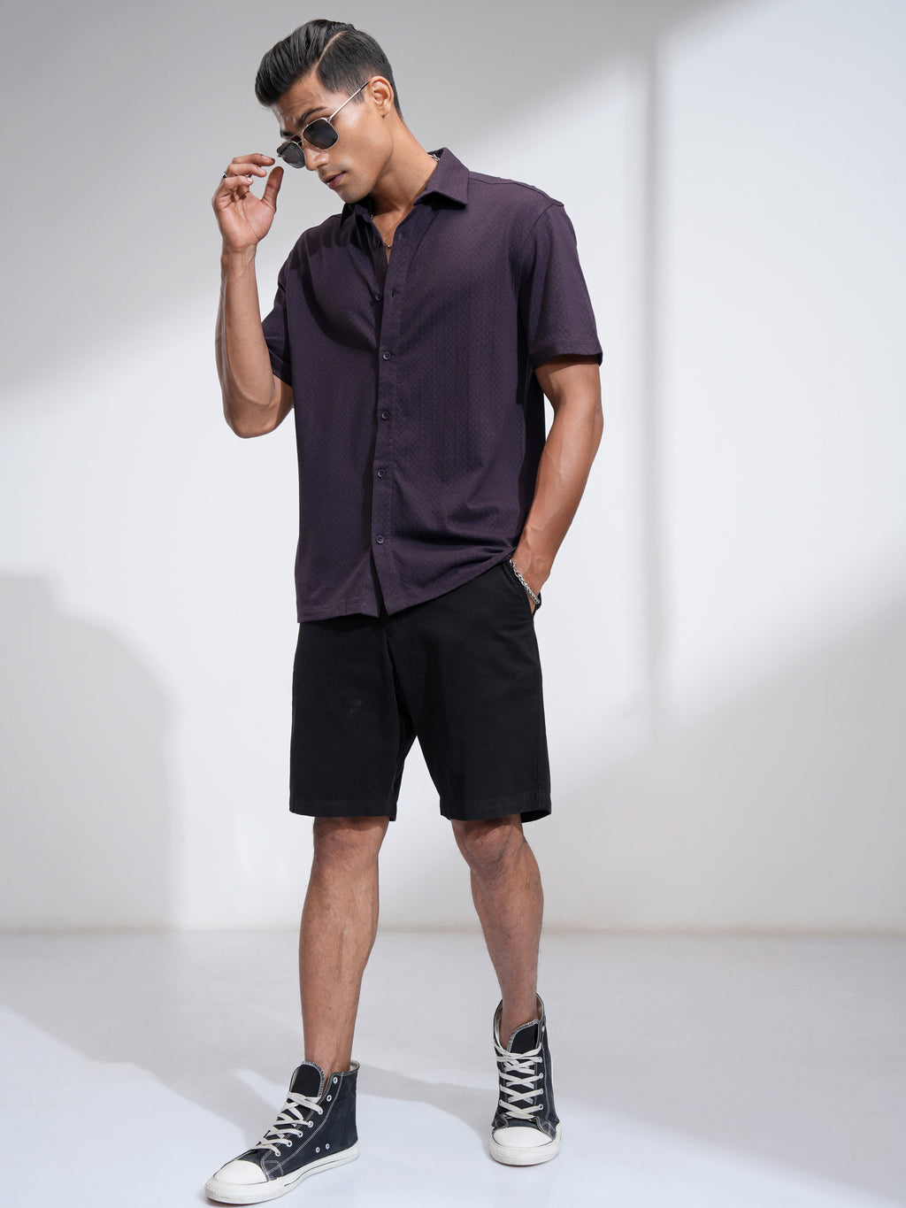 Locomotive Men Purple Self Design Relaxed Fit Casual Shirt - Purple - Image 2