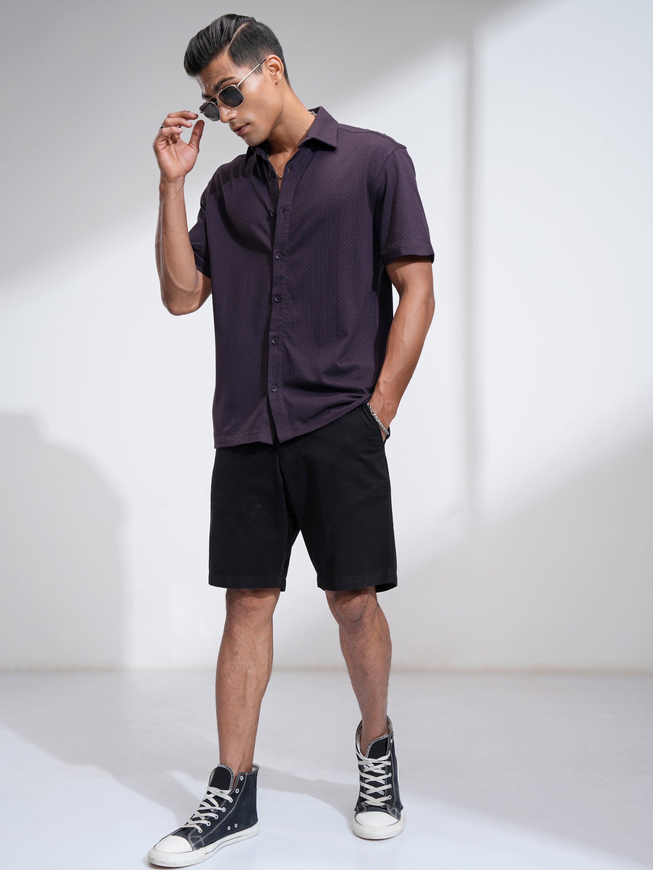 Locomotive Men Purple Self Design Relaxed Fit Casual Shirt - Purple - Image 2