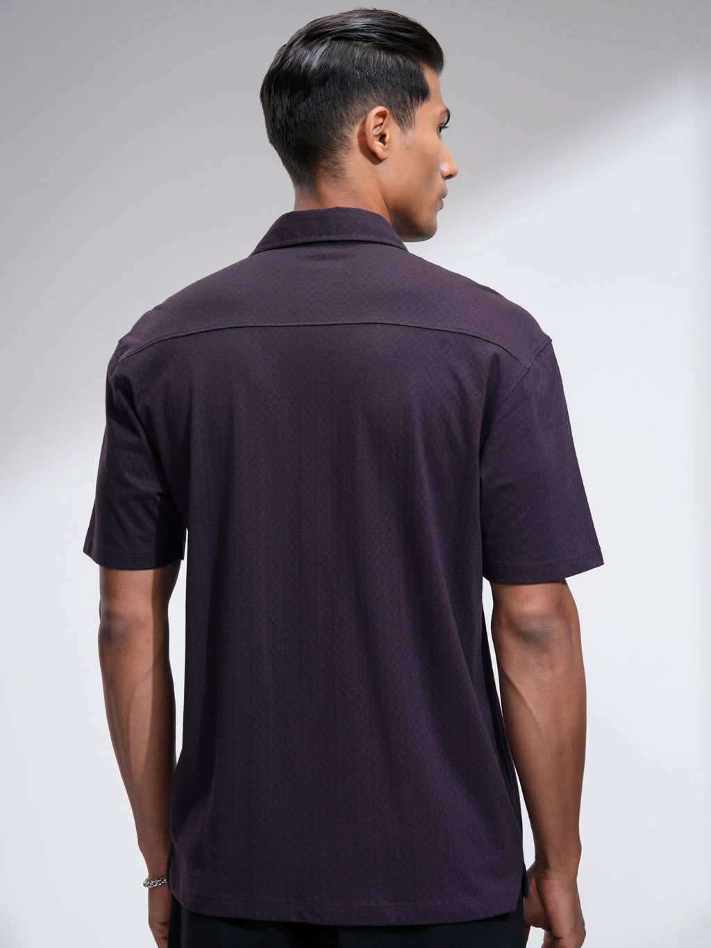 Locomotive Men Purple Self Design Relaxed Fit Casual Shirt - Purple - Image 3