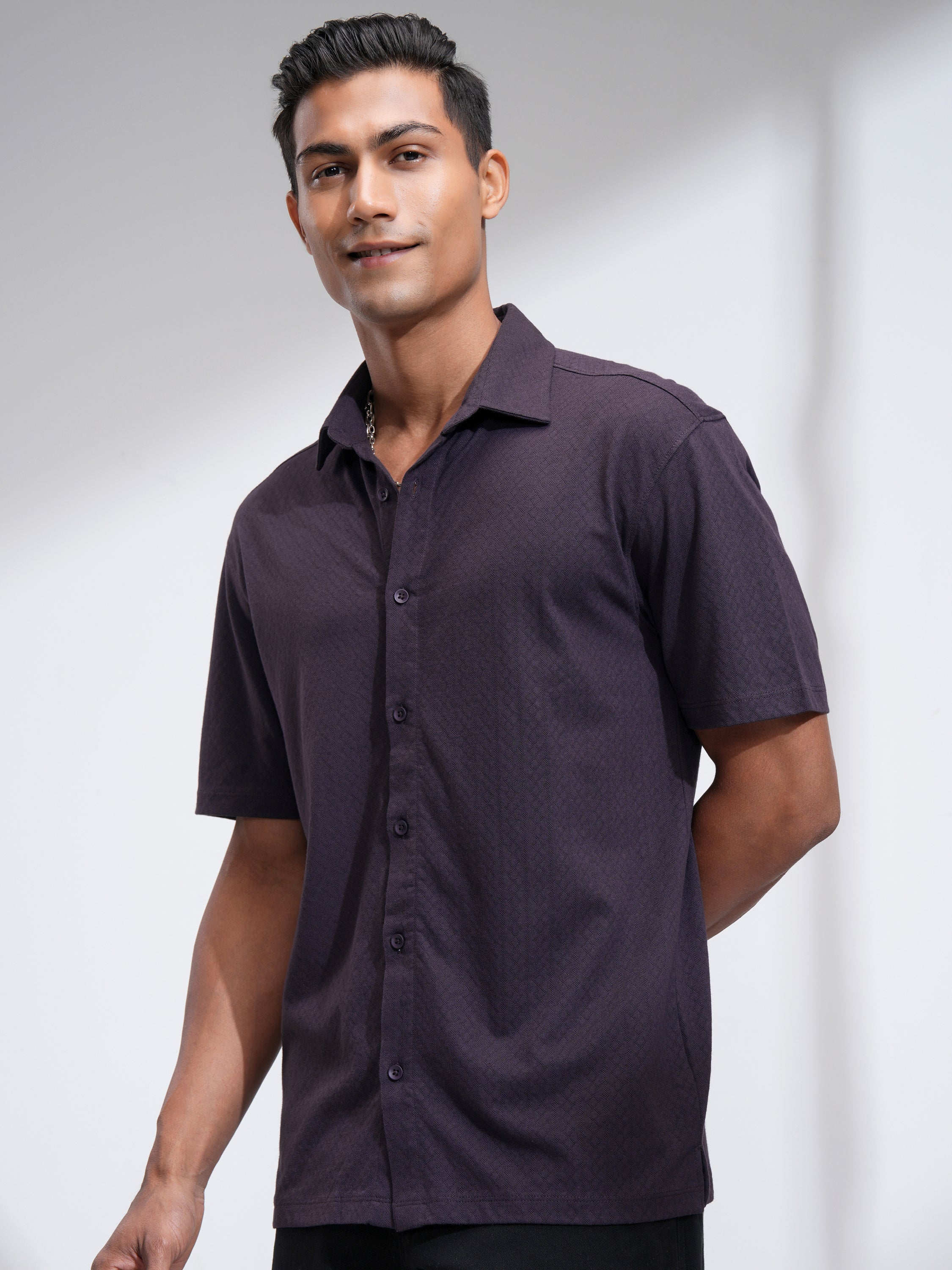Locomotive Men Purple Self Design Relaxed Fit Casual Shirt - Purple - Image 4