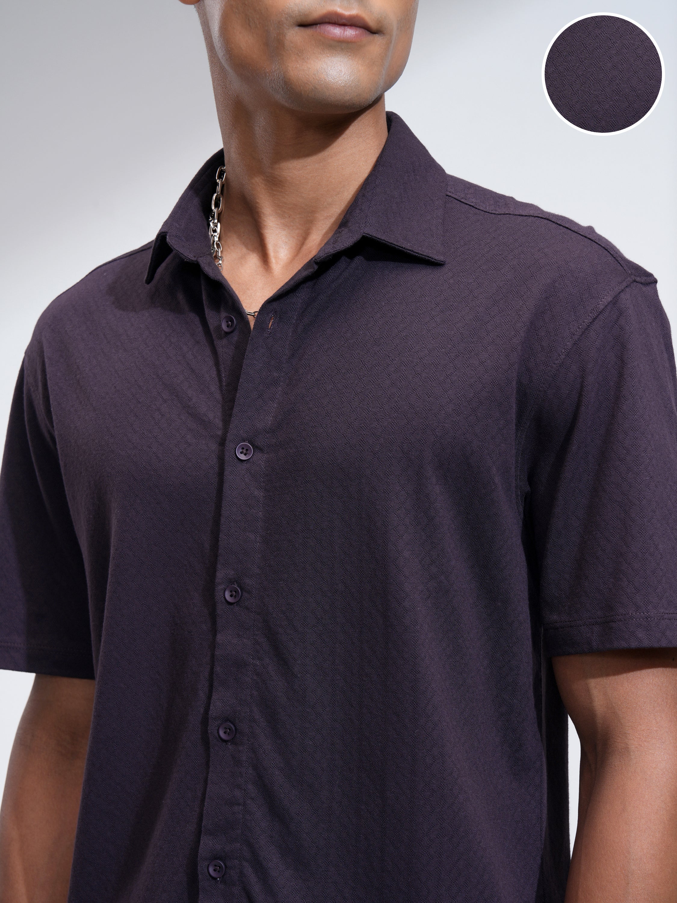 Locomotive Men Purple Self Design Relaxed Fit Casual Shirt - Purple - Image 5