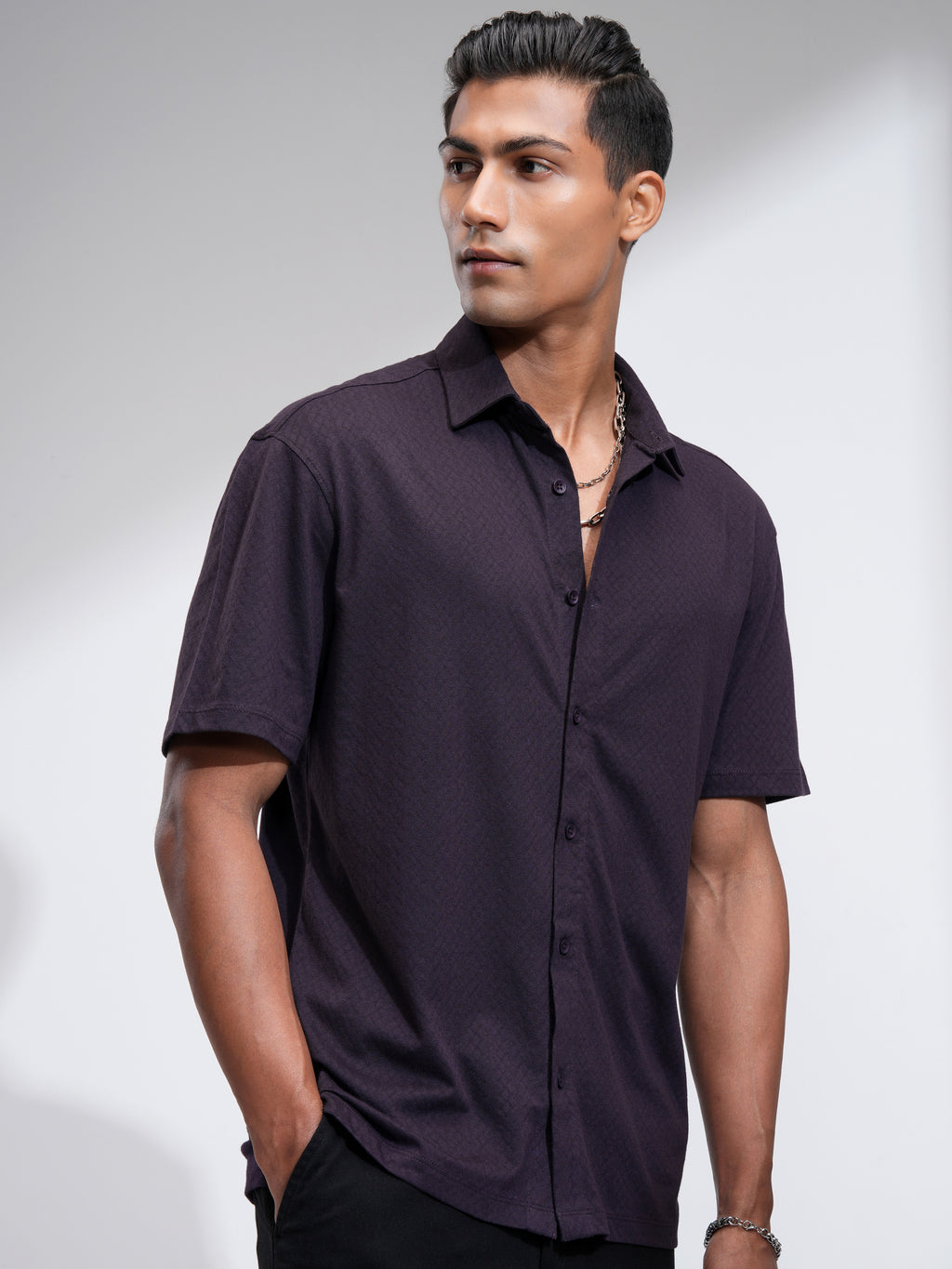 Locomotive Men Purple Self Design Relaxed Fit Casual Shirt - Purple - Image 6