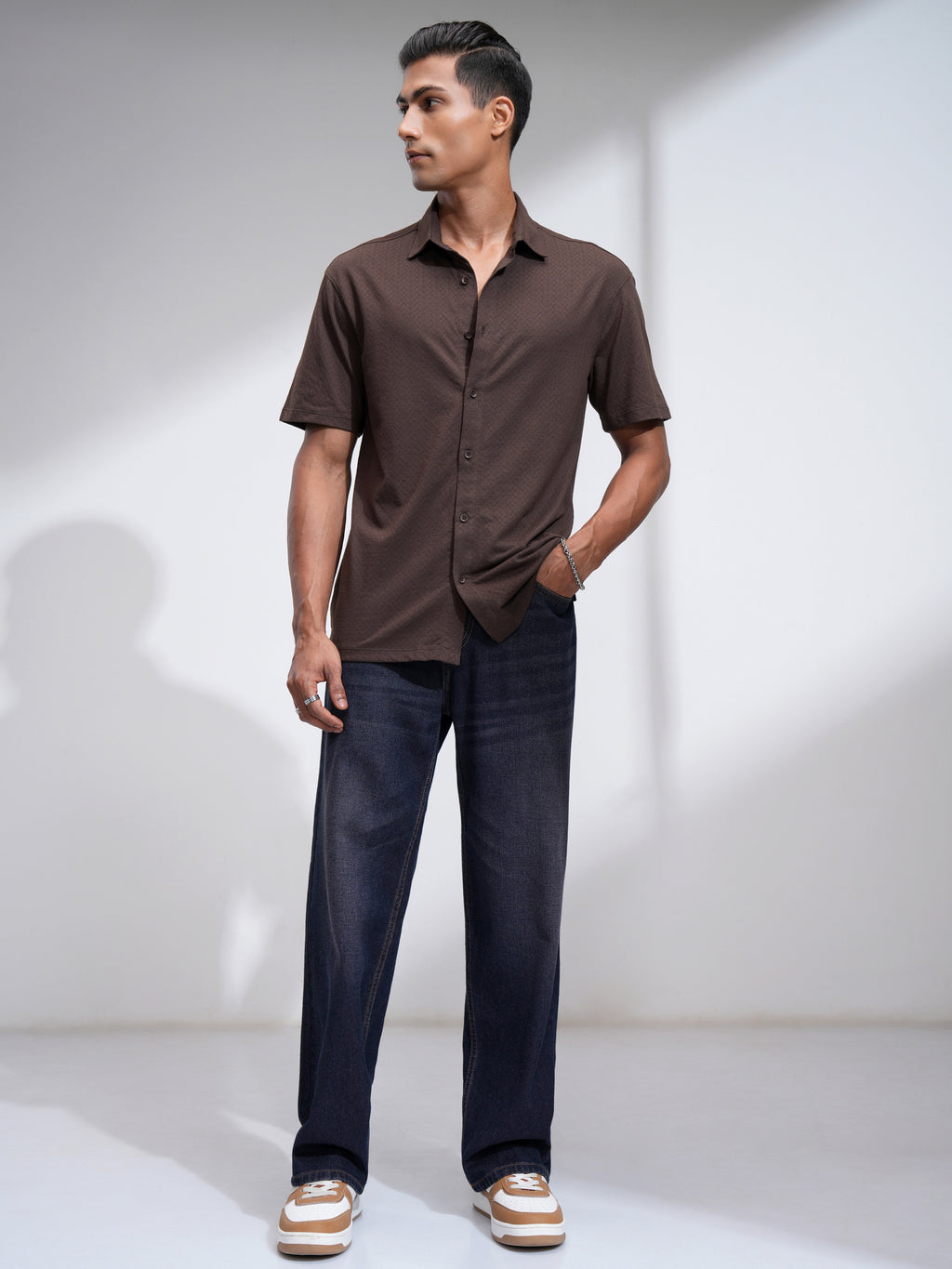 Locomotive Men Brown Self Design Relaxed Fit Casual Shirt - Brown - Image 2
