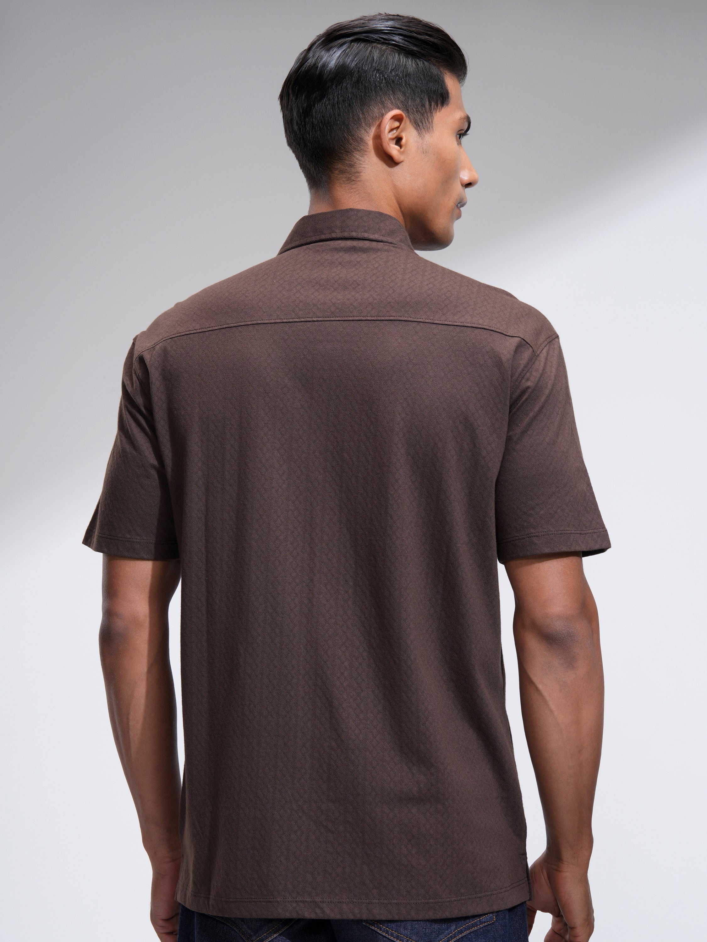 Locomotive Men Brown Self Design Relaxed Fit Casual Shirt - Brown - Image 3