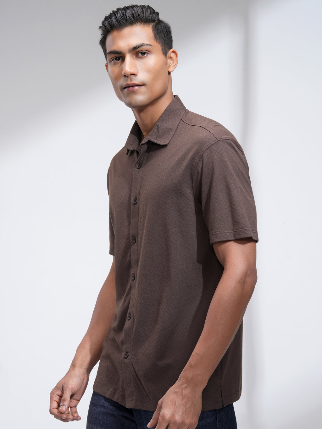 Locomotive Men Brown Self Design Relaxed Fit Casual Shirt - Brown - Image 4