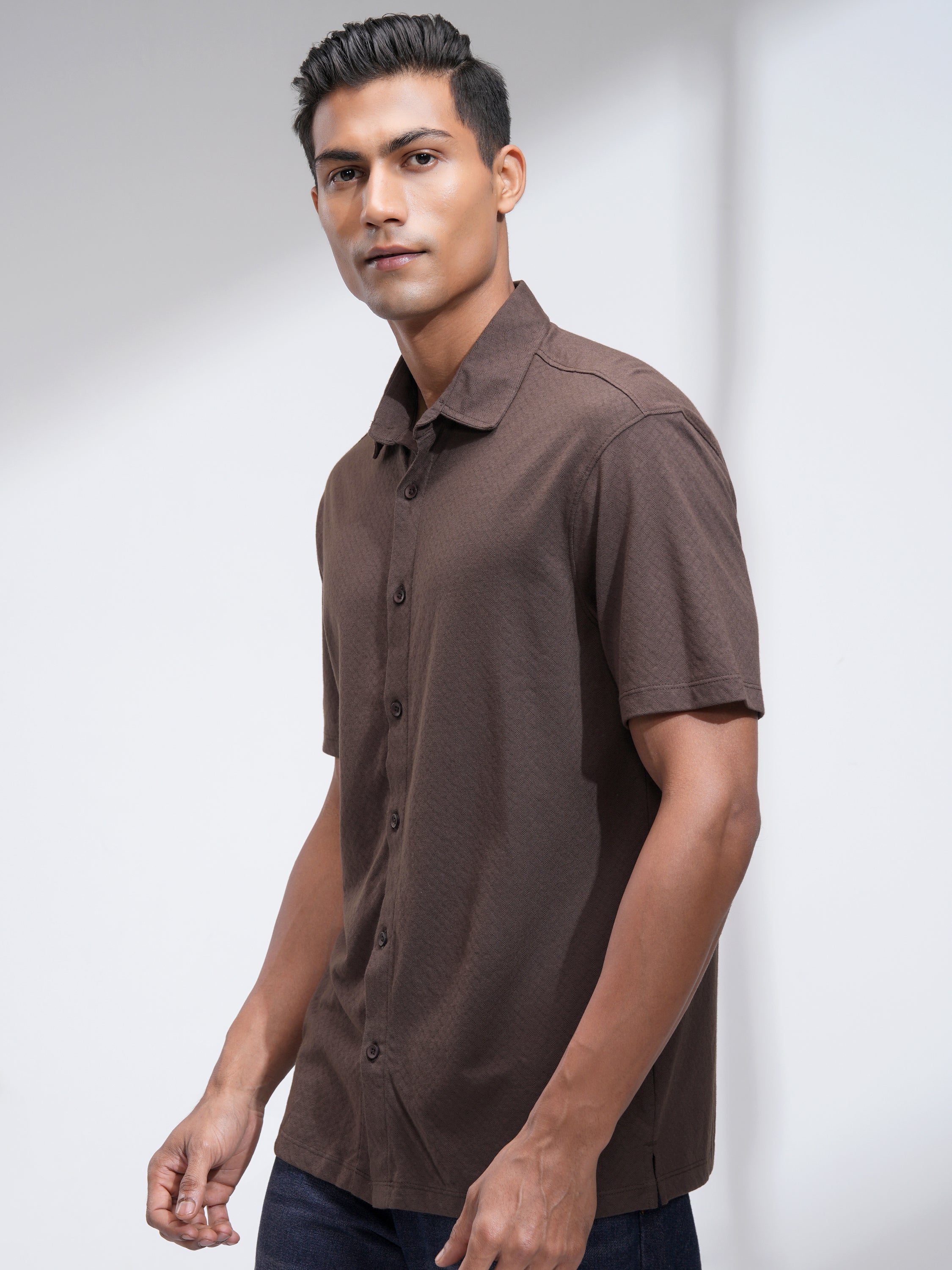 Locomotive Men Brown Self Design Relaxed Fit Casual Shirt - Brown - Image 4