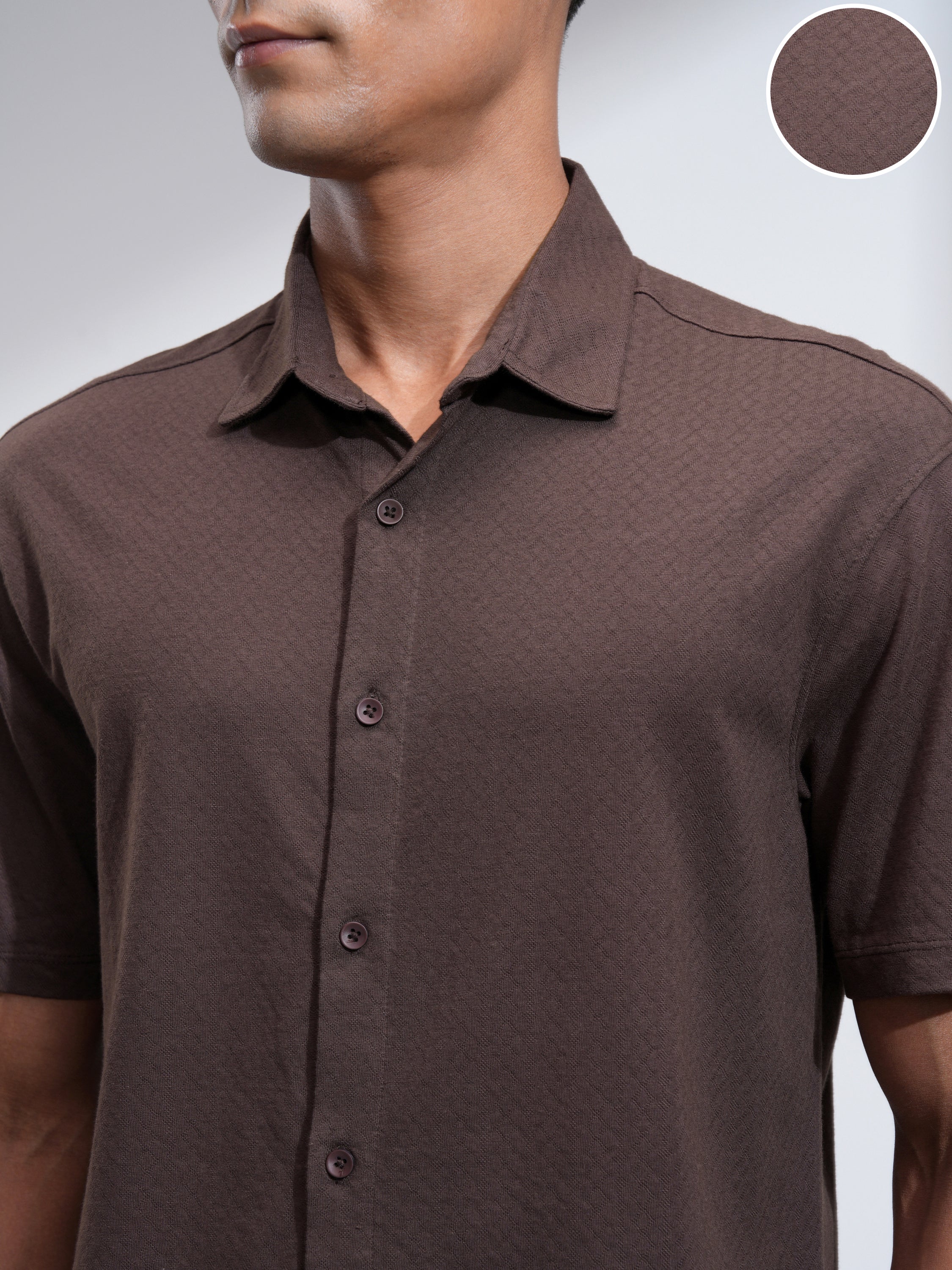Locomotive Men Brown Self Design Relaxed Fit Casual Shirt - Brown - Image 5
