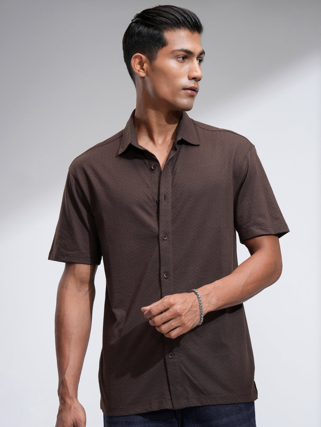 Locomotive Men Brown Self Design Relaxed Fit Casual Shirt - Brown - Image 6