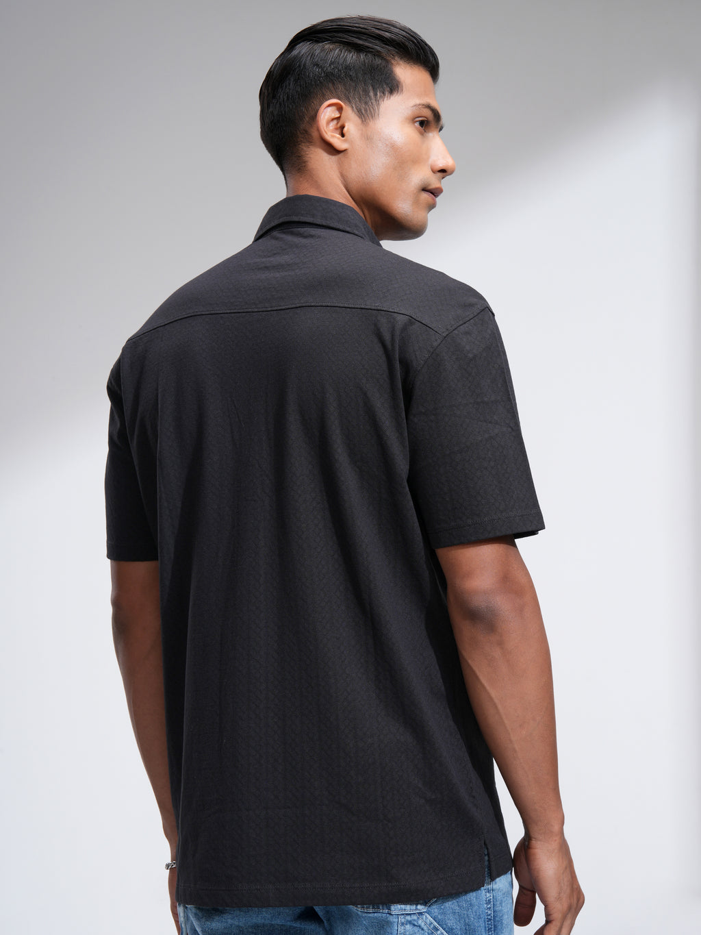 Locomotive Men Black Textured Relaxed Fit Casual Shirt - Black - Image 3