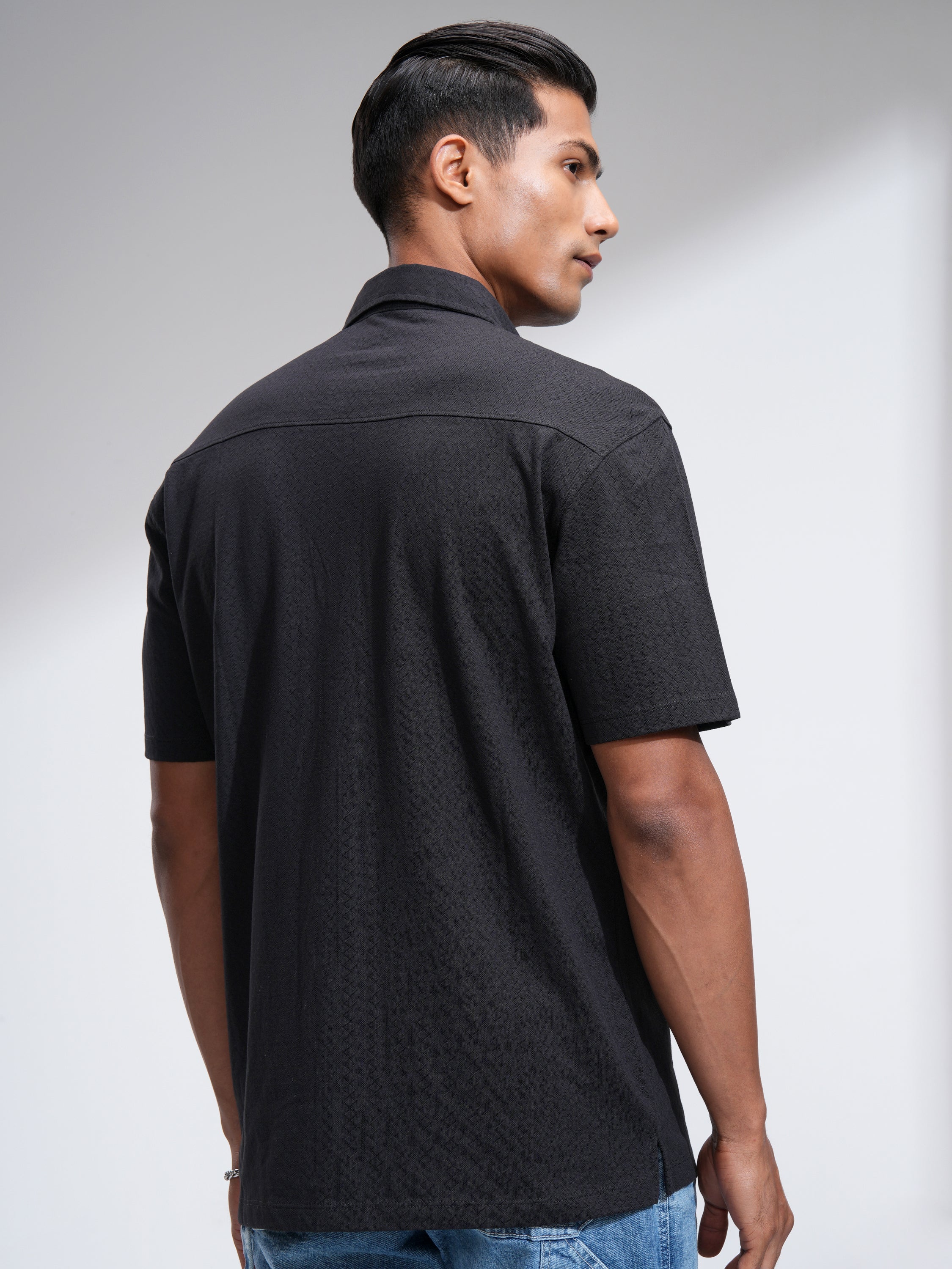 Locomotive Men Black Textured Relaxed Fit Casual Shirt - Black - Image 3