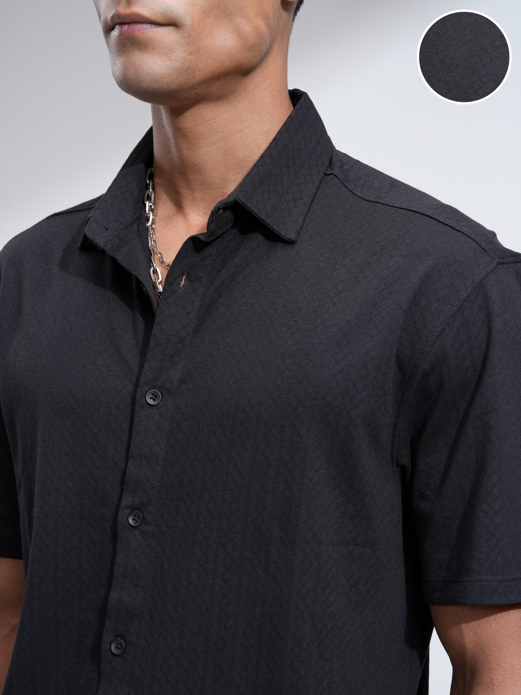 Locomotive Men Black Textured Relaxed Fit Casual Shirt - Black - Image 5
