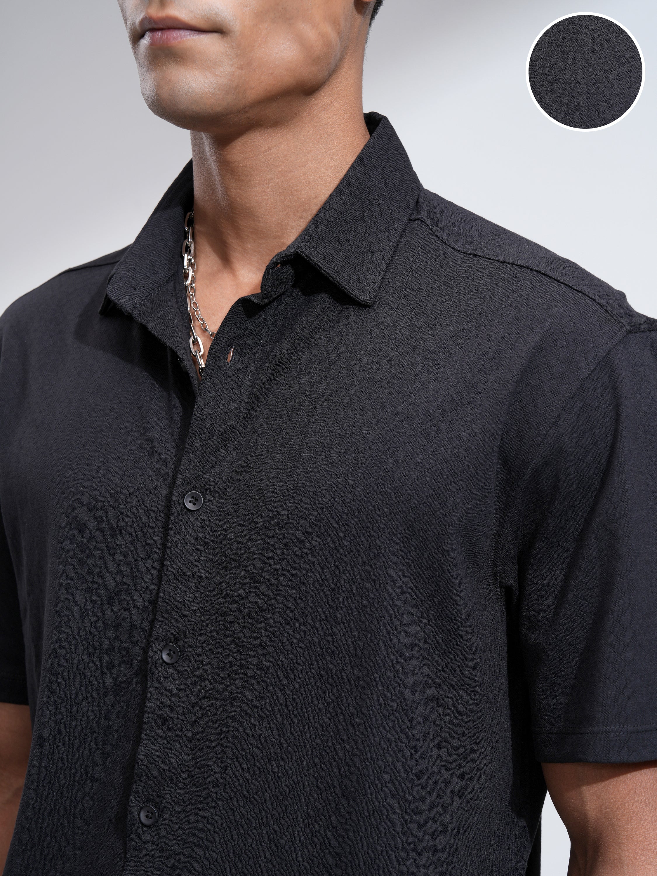 Locomotive Men Black Textured Relaxed Fit Casual Shirt - Black - Image 5