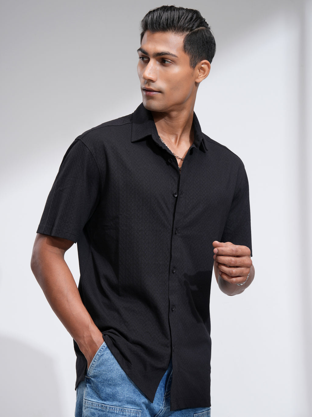 Locomotive Men Black Textured Relaxed Fit Casual Shirt - Black - Image 6