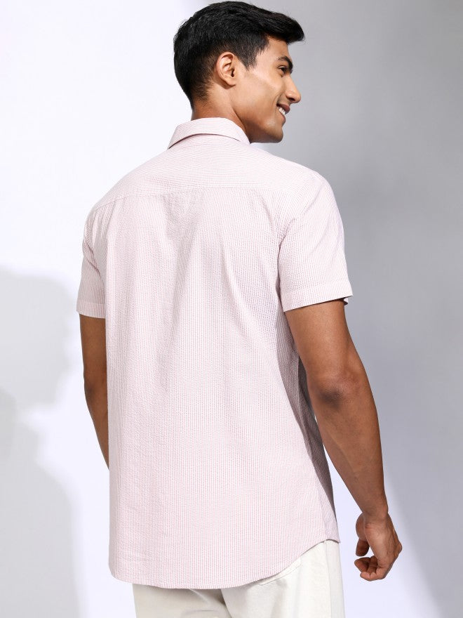 Locomotive Men Pink Striped Regular Fit Casual Shirt - Pink - Image 3