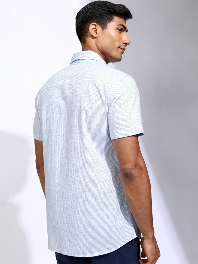 Locomotive Men Blue Striped Regular Fit Casual Shirt - Blue - Image 3