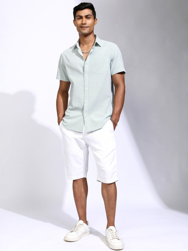 Locomotive Men Teal Striped Regular Fit Casual Shirt - Teal - Image 2