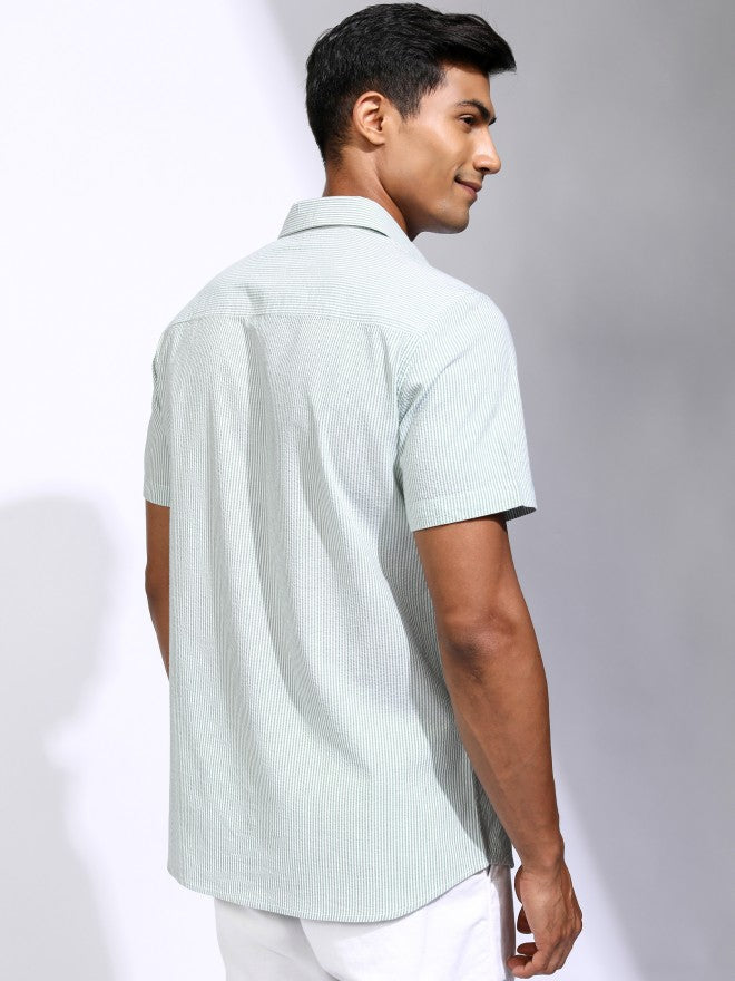 Locomotive Men Teal Striped Regular Fit Casual Shirt - Teal - Image 3
