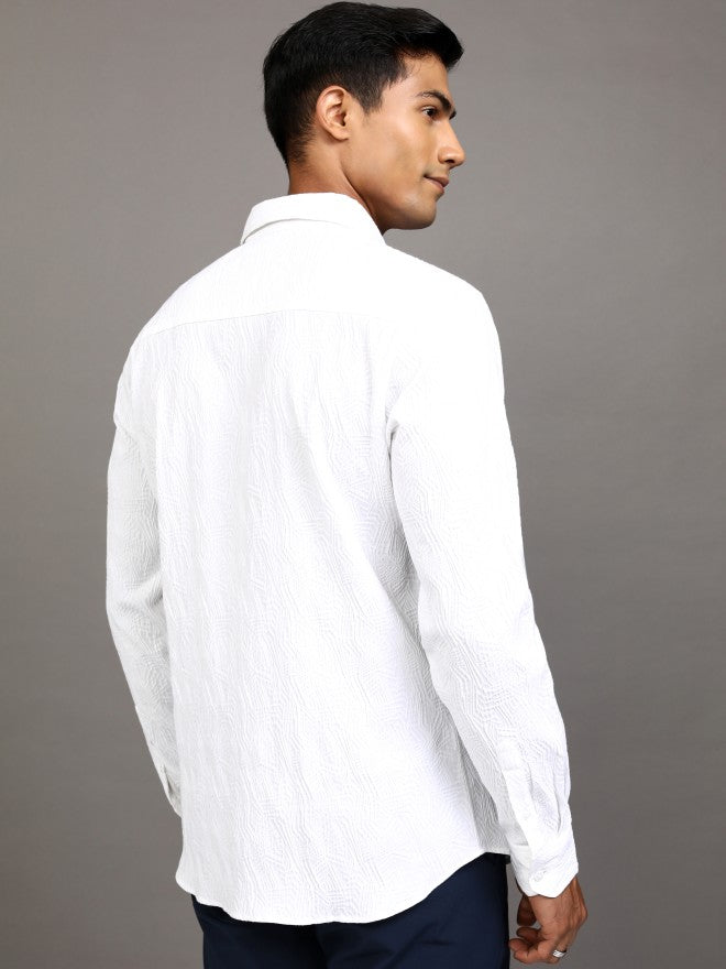 Locomotive Men White Textured Regular Fit Casual Shirt - White - Image 3