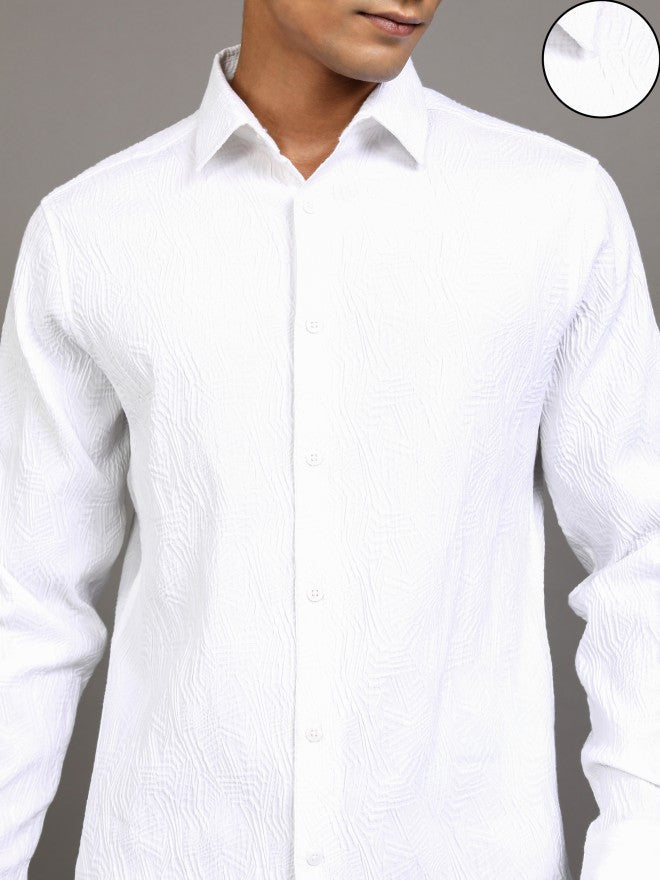 Locomotive Men White Textured Regular Fit Casual Shirt - White - Image 5