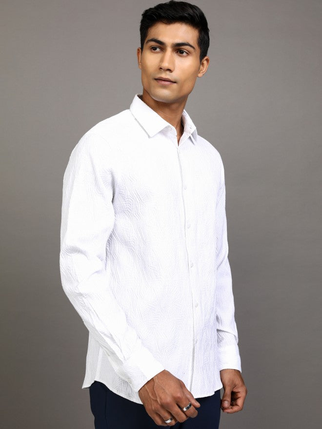 Locomotive Men White Textured Regular Fit Casual Shirt - White - Image 6