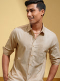 Locomotive Men Beige Self Design Regular Fit Casual Shirt - Beige - Image 1
