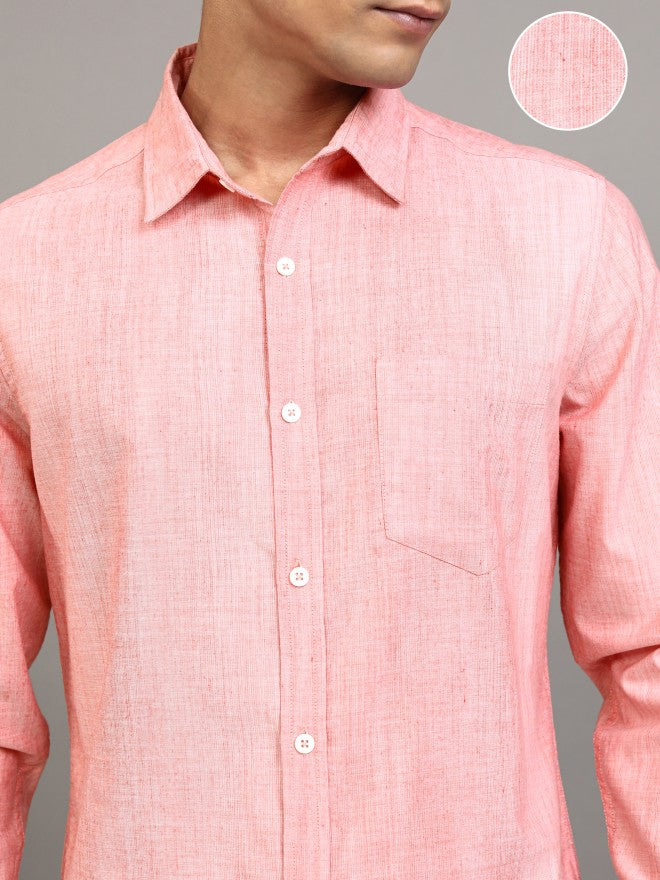 Locomotive Men Peach Solid Regular Fit Casual Shirt - Peach - Image 5