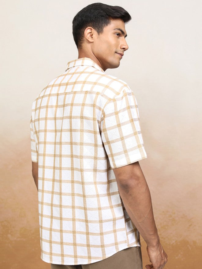 Locomotive Men White Checked Relaxed Fit Casual Shirt - White - Image 3