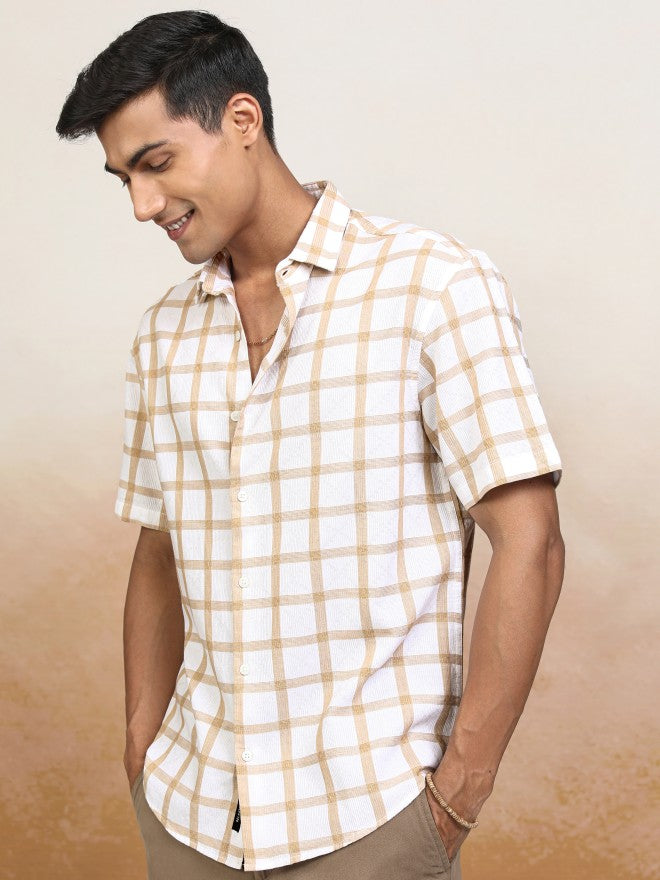 Locomotive Men White Checked Relaxed Fit Casual Shirt - White - Image 4