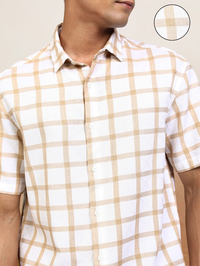 Locomotive Men White Checked Relaxed Fit Casual Shirt - White - Image 5