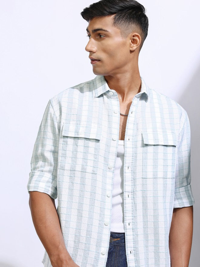 Locomotive Men White Checked Relaxed Fit Casual Shirt - White - Image 1