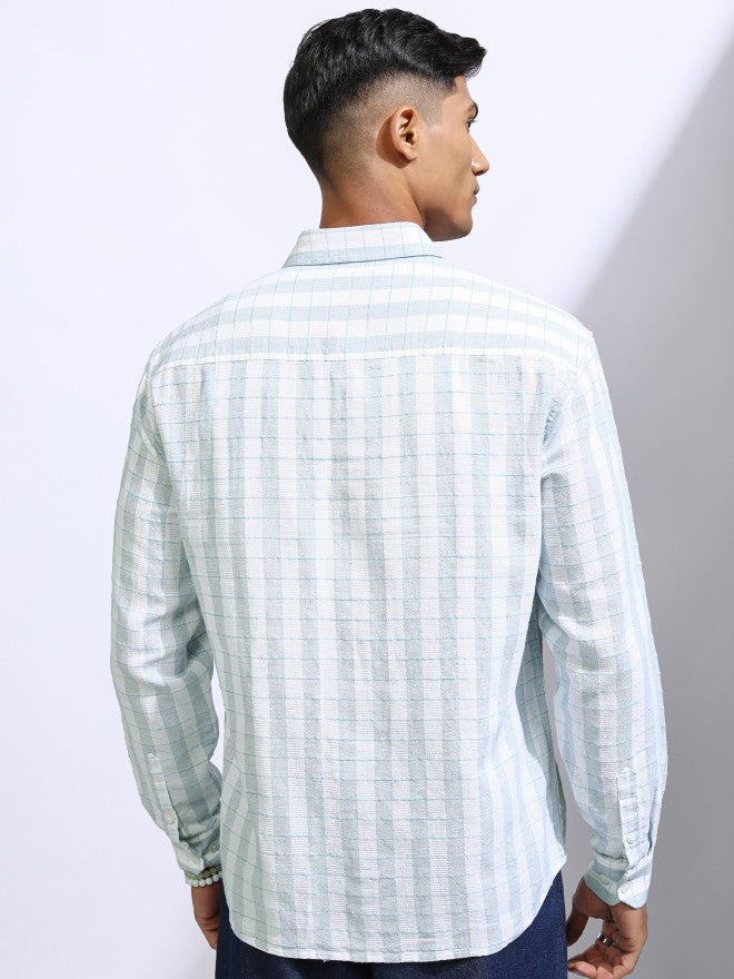 Locomotive Men White Checked Relaxed Fit Casual Shirt - White - Image 3