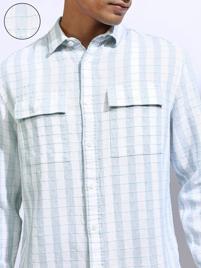 Locomotive Men White Checked Relaxed Fit Casual Shirt - White - Image 5