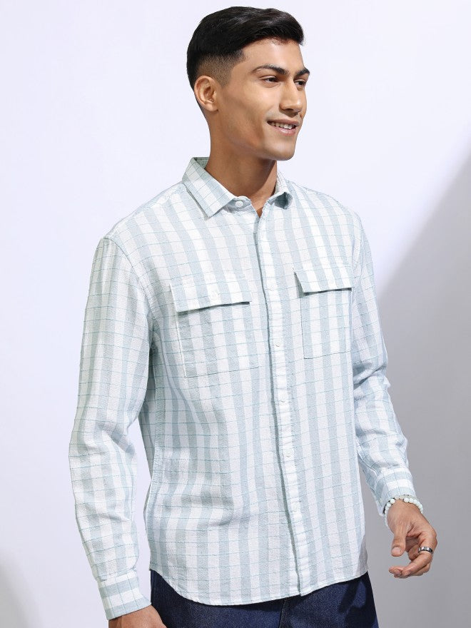 Locomotive Men White Checked Relaxed Fit Casual Shirt - White - Image 6