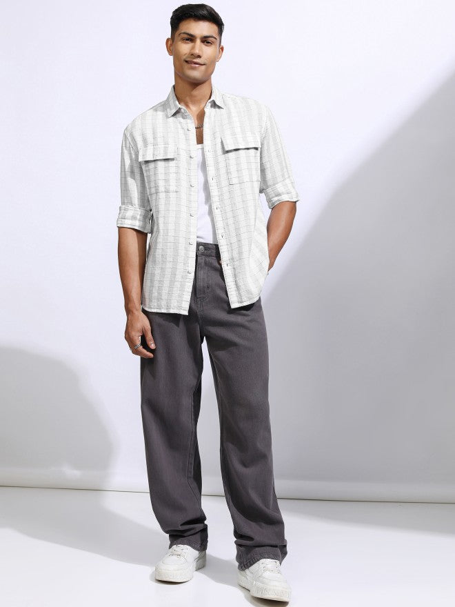 Locomotive Men White Checked Relaxed Fit Casual Shirt - White - Image 2