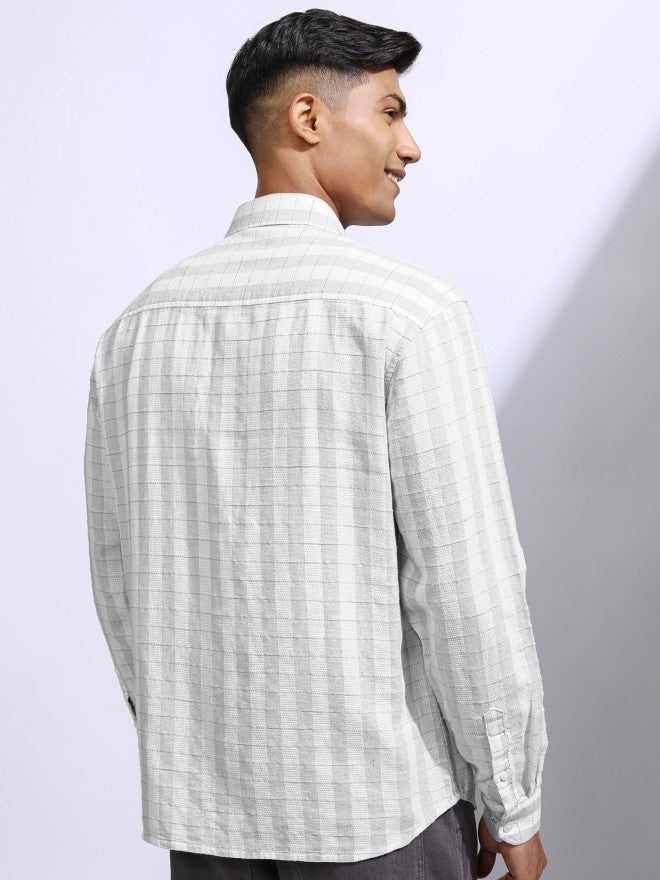 Locomotive Men White Checked Relaxed Fit Casual Shirt - White - Image 3