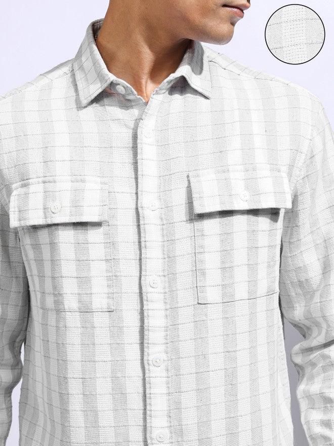 Locomotive Men White Checked Relaxed Fit Casual Shirt - White - Image 5