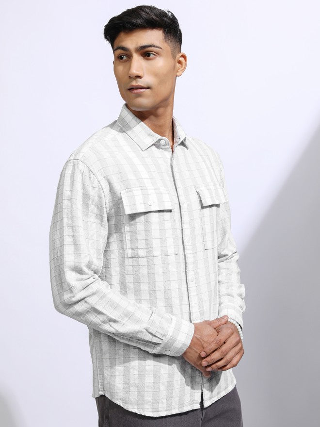 Locomotive Men White Checked Relaxed Fit Casual Shirt - White - Image 6