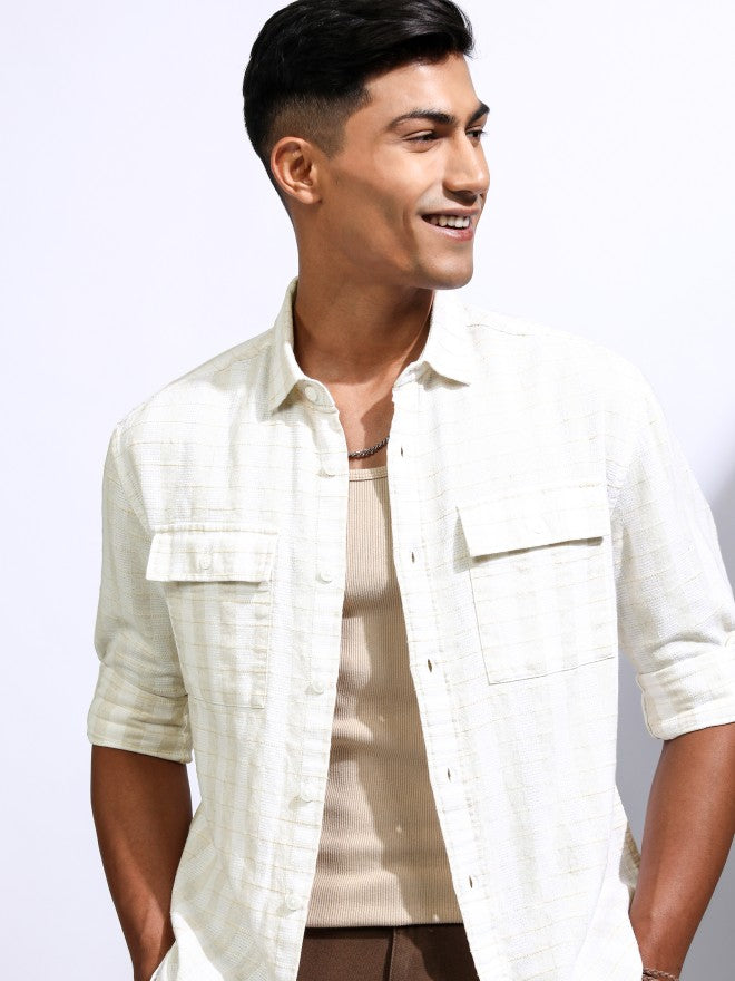 Locomotive Men White Checked Relaxed Fit Casual Shirt - White - Image 1
