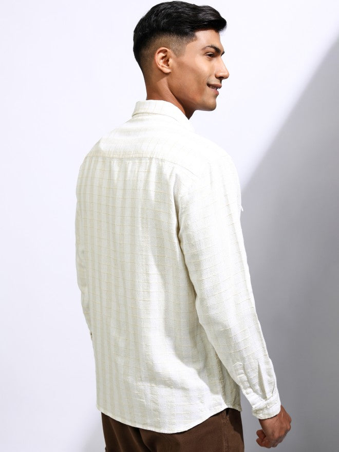 Locomotive Men White Checked Relaxed Fit Casual Shirt - White - Image 3