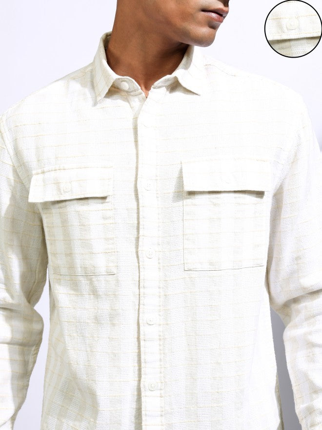 Locomotive Men White Checked Relaxed Fit Casual Shirt - White - Image 5