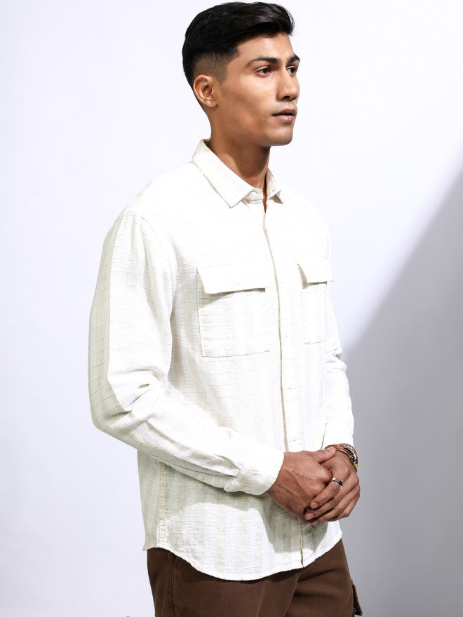 Locomotive Men White Checked Relaxed Fit Casual Shirt - White - Image 6