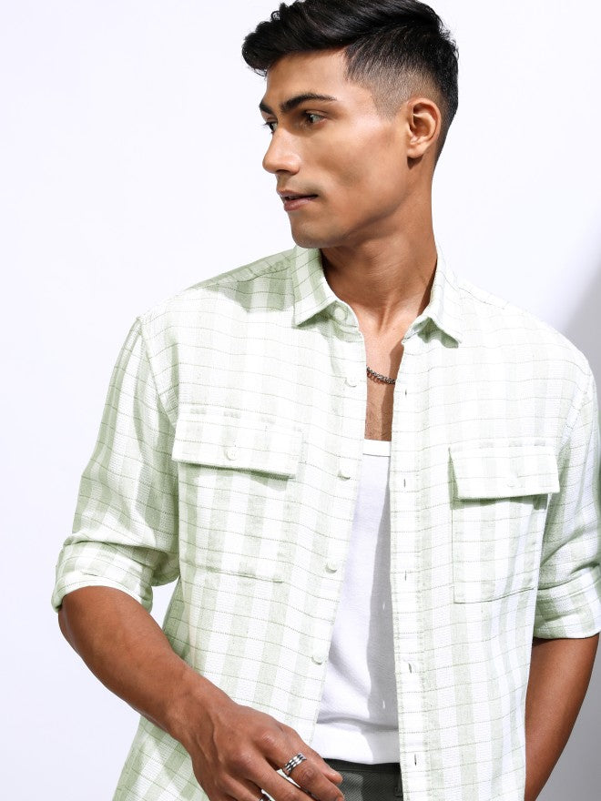 Locomotive Men White Checked Relaxed Fit Casual Shirt - White - Image 1