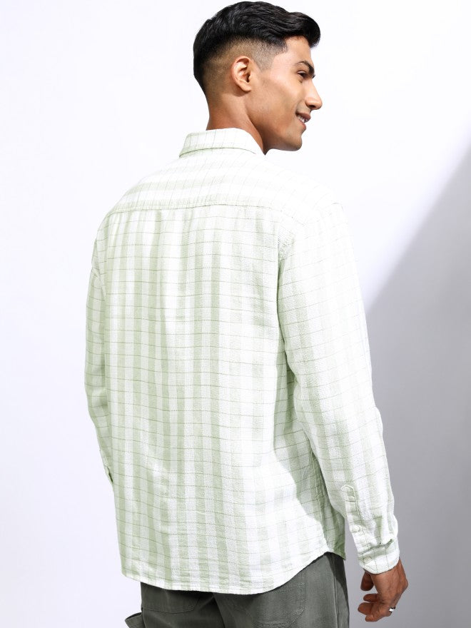 Locomotive Men White Checked Relaxed Fit Casual Shirt - White - Image 3