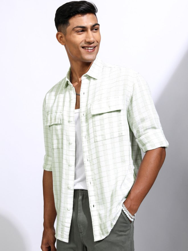 Locomotive Men White Checked Relaxed Fit Casual Shirt - White - Image 4