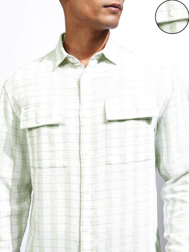 Locomotive Men White Checked Relaxed Fit Casual Shirt - White - Image 5