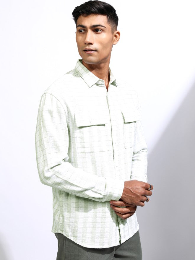 Locomotive Men White Checked Relaxed Fit Casual Shirt - White - Image 6