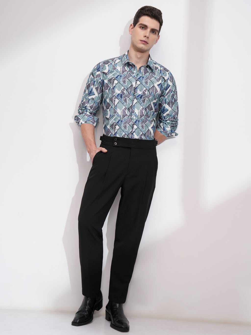 Locomotive Men Turquoise Printed Slim Fit Casual Shirt - Turquoise - Image 2